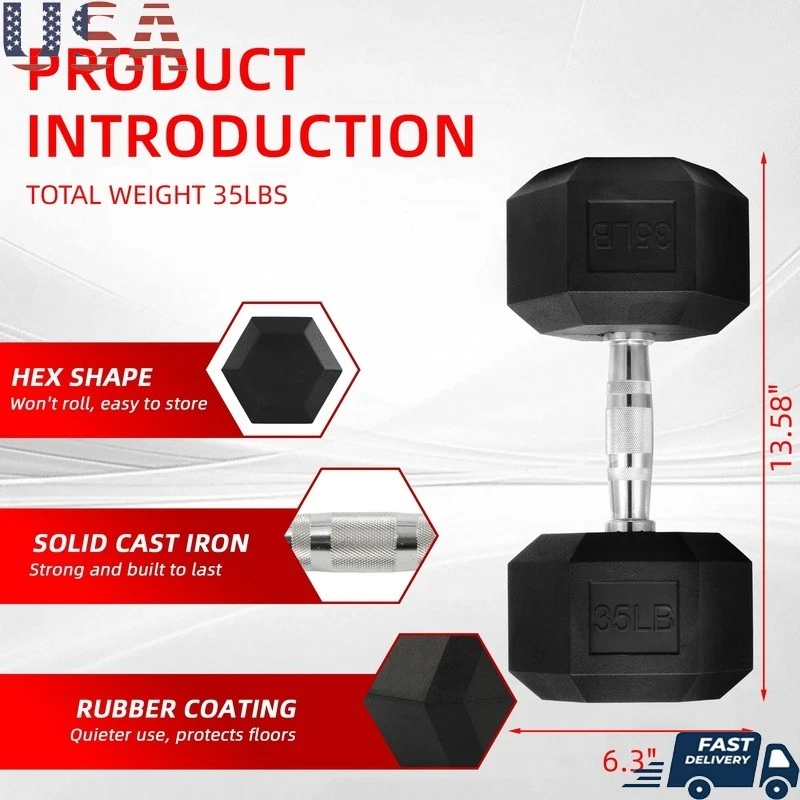 Hex Dumbbell 35 lb Anti-Slip Comfort Grip Full Body Strength Training Weight New
