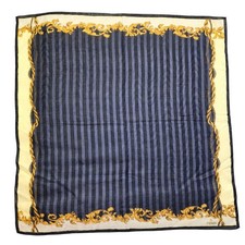 Vintage Fendi Silk Scarf 19"x19" Blue Gold Baroque Stripe Logo   Excellent