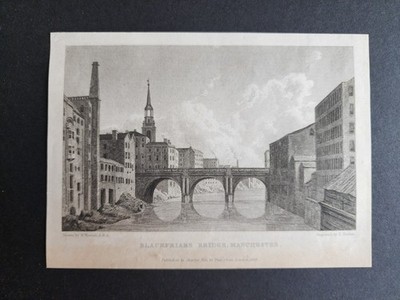 Antiker Druck von 1830 - Blackfriars Bridge - Manchester - William Westall