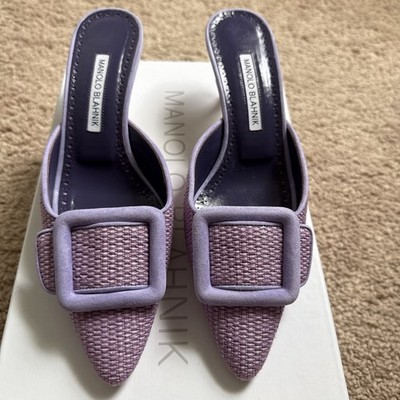 Manolo Blahnik Maysale Mule Purple Raffia Size 36.5 | eBay