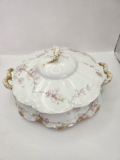 Old Haviland Limoges 660 Round Covered Serving Bowl Pink Flowers Schleiger 248F