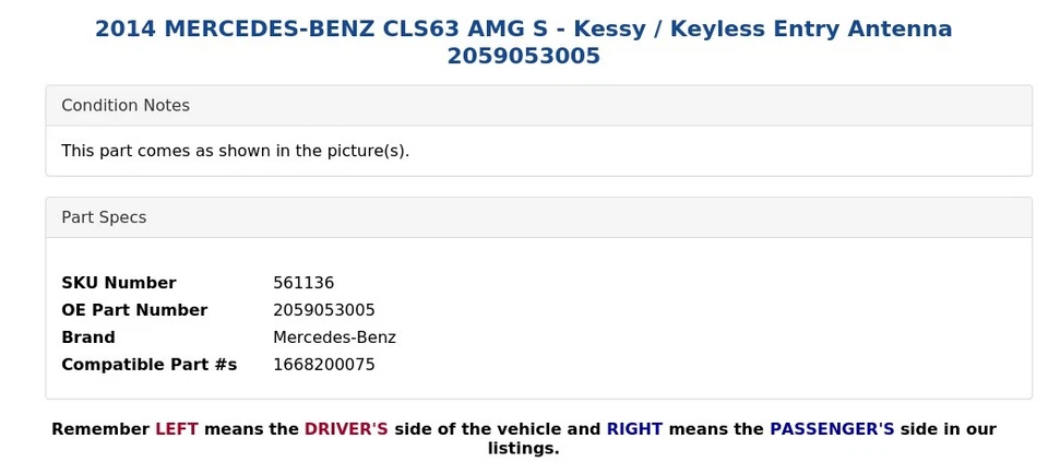 2014 MERCEDES-BENZ CLS63 AMG S - Kessy / Antena de entrada sem chave 2059053005 - Imagem 4 de 4