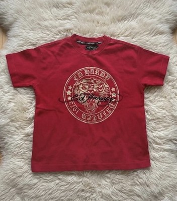 Ed Hardy | T-Shirt | Rot Gold | Gr. 116 | Y2K Streetwear Rot Gold Tiger Vintage