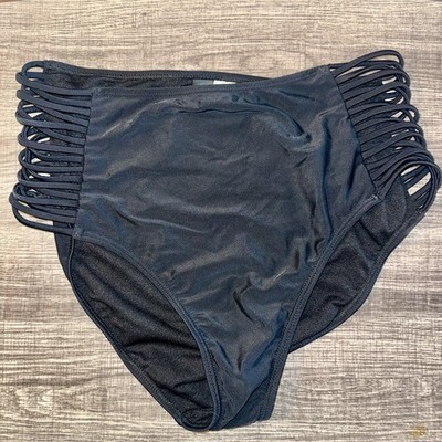 Decree Women s 0X Black High Waisted Bikini Bottoms Strappy Sides