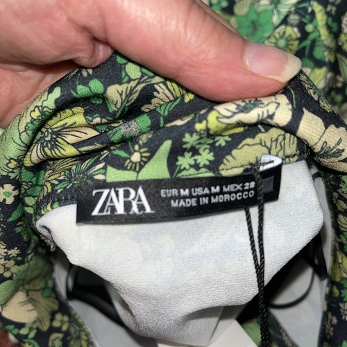 BNWT Zara ladies Bright Emerald Green Flower Power Collered Shirt Dress Medium - Picture 15 of 16