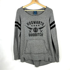 Harry Potter Hogwarts Quidditch Long Sleeve Pullover Grey Sweater Women's Large