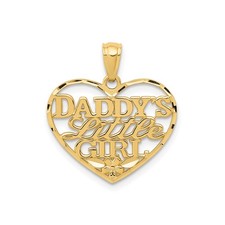 14k Yellow Gold Heart Pendant Daddys Little Girl Floral Charm for Women Girls