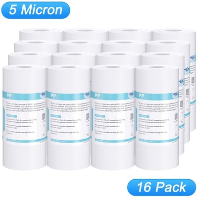16 Pack 5 Micron 10''x4.5'' Big Blue Sediment Water Filter Whole House Cartridges