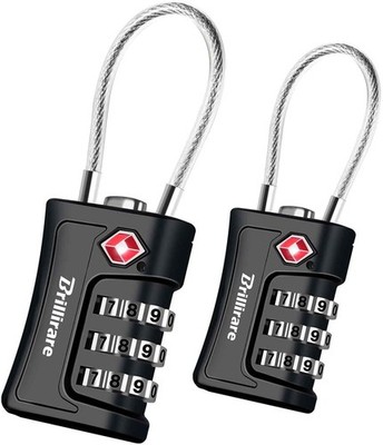 2 Pack TSA Approved Luggage Locks, Combination Travel Cable Padlock, 3-Digit