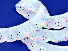 White Multicolour Gathered Polycotton Broderie Lace Trim 1.25"/3cm PER METRE