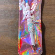 Handmade Plastic Ballpoint Pen with Elephant Top & Beaded Grip, Black Ink