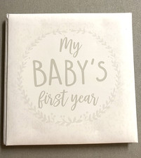 My Babys First Year Memory Book Girls or Boys Gray White New