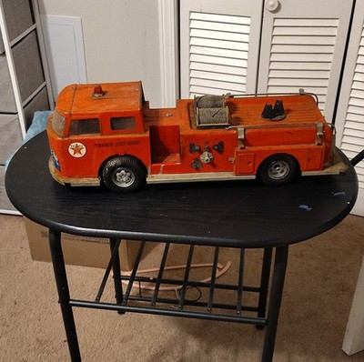 Vintage Tin Texaco Fire Chief Toy Truck Orange Grange Mutual Casualty Co.