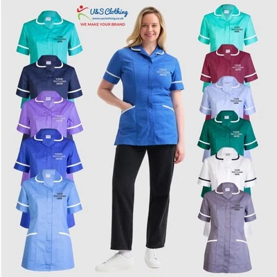 U&S-CLOTHING Embroidered Ladies Premium Tunic Custom Text Or Logo Nurse Uniform Hospital Top
