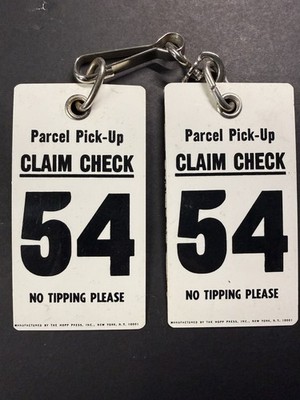 Vintage 1960s Jewel Grocery Parcel Pick-Up Claim Check Tag No Tipping #54