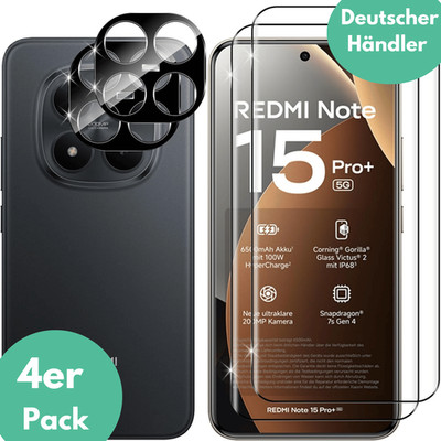 2X Schutzglas für Xiaomi Redmi Note 15 Pro Plus 5G Panzerfolie Display Kamera 3D