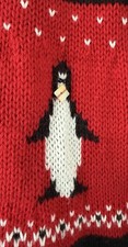 Christopher Banks Hand Embroidered Penguin Holiday Christmas Sweater Cotton XL