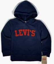 NEW Levi's Boys Logo Pullover Long Sleeve Hoodie Navy Blue Size 6/M
