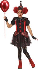 Chrome Clown Girls Child Costume NEW Dress Hat Headband Mitts Red Black