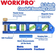 WORKPRO 6.3" Magnetic Conduit Bending Level Pipe Level Torpedo Level Bubble Vial