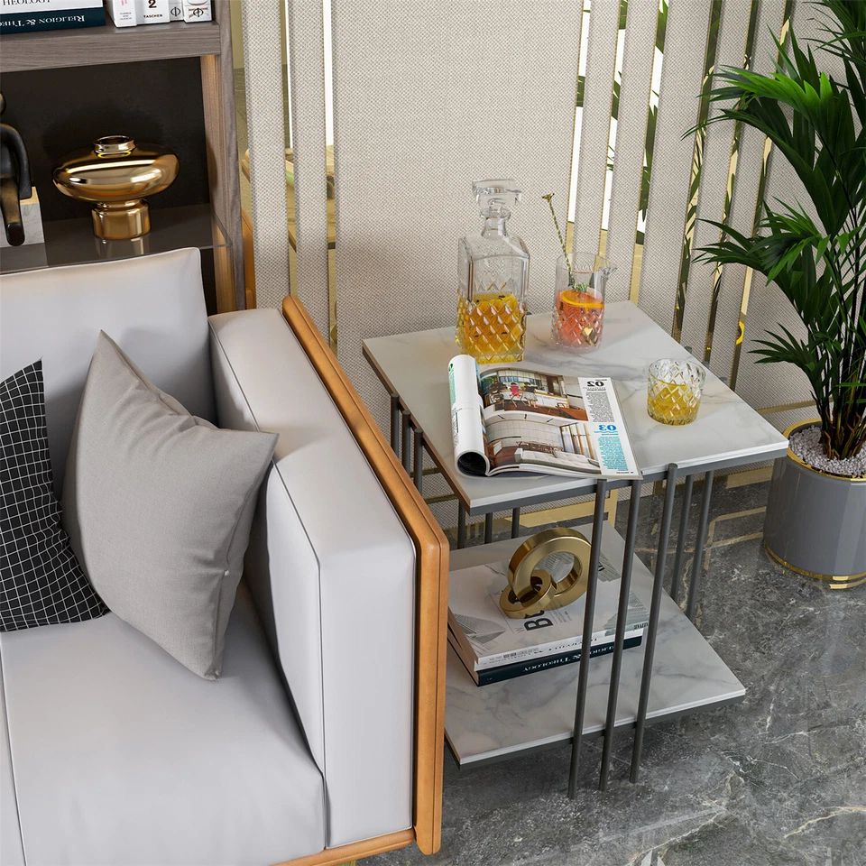 Nordic Square Bedside Table Sofa Side Table Marble End Tables for Small Spaces  - Image 4 of 4