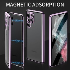 For Samsung S24 S23 Ultra  360 Protection Magnetic Metal Tempered Glass Case