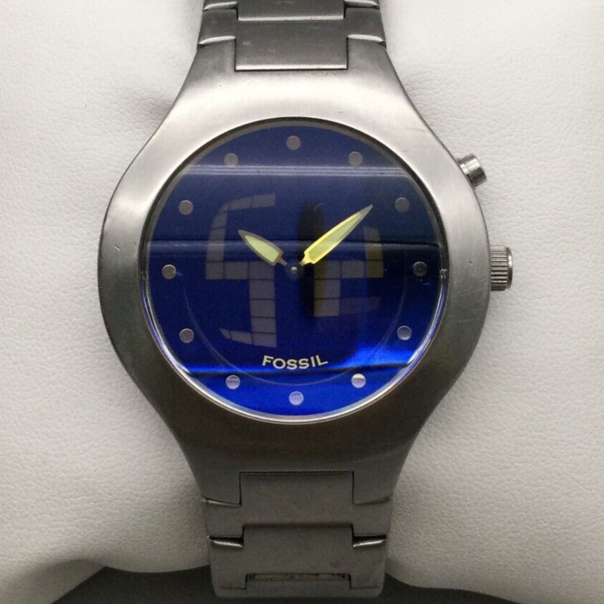 Vtg Fossil Big Tic Watch Men 41mm Silver Tone Scrolling Second New Battery 7.25 Vtg Fossil Big Tic Watch Men 41mm Silver Tone Scrolling Second New Battery 7.25
