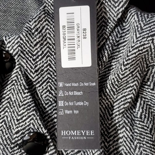HOMEYEE Wear to Work Long Sleeve Herringbone Collared Sheath Dress XL Black Gray - Picture 7 of 9