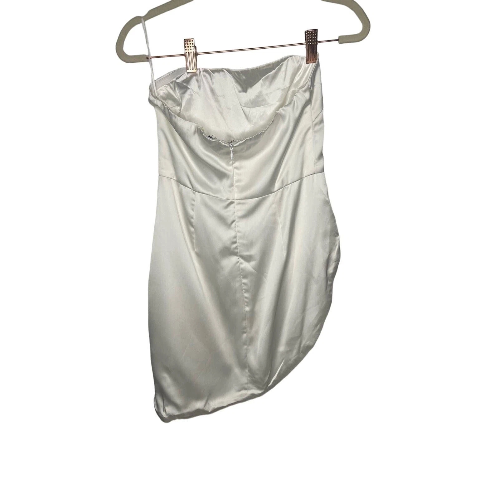 NBD Celine Piuma Asimmetrico Mini Abito Raso Senza Spalline Addio al Nubilato Sposa Tg S