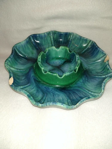 Vintage Haeger Ashtray Ceramic USA #2028 Green & Blue swirls