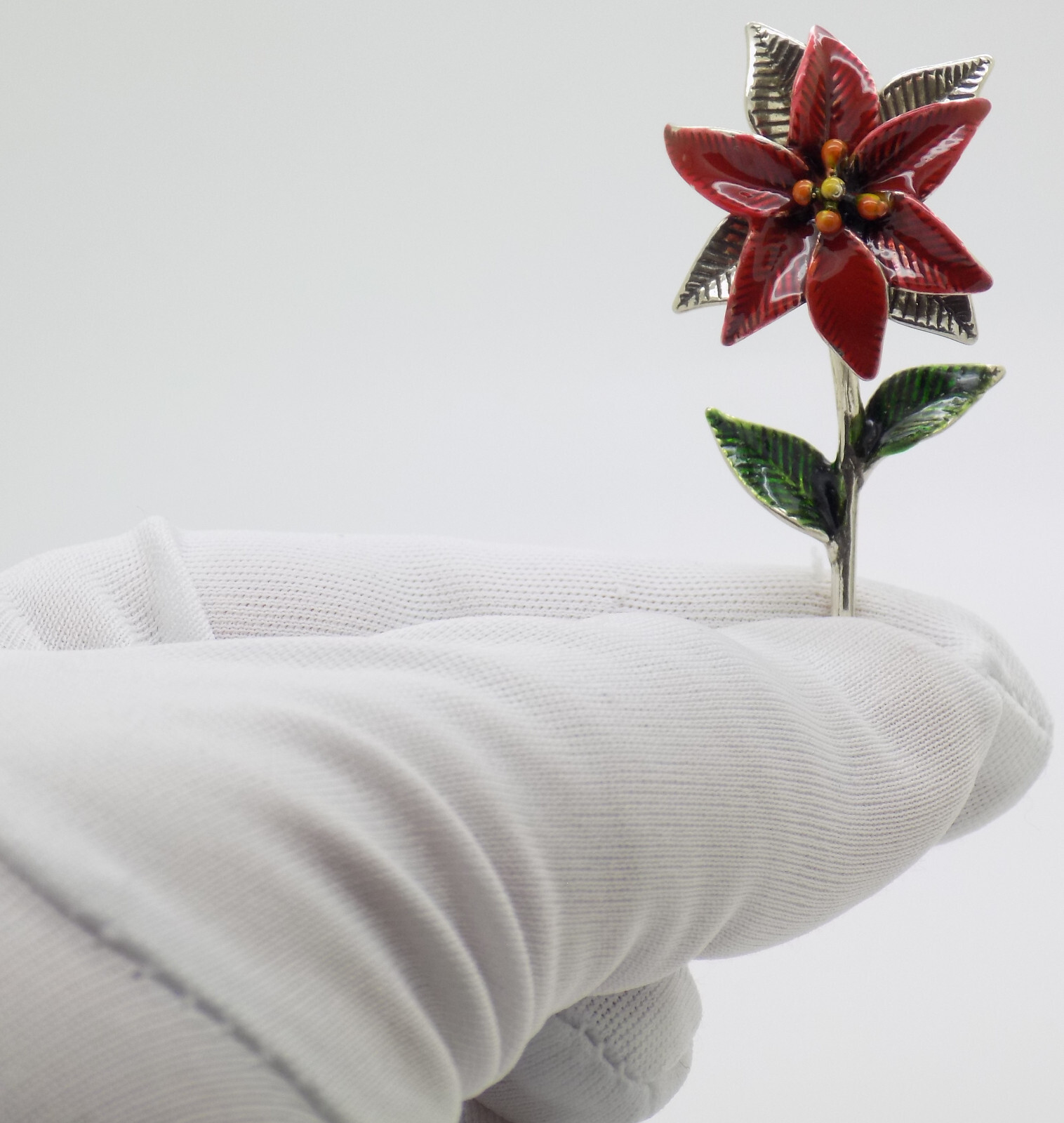 Vintage Italian Handmade Genuine Silver Poinsettia Flower Christmas Decoration