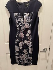 Dark Blue Sleeveless Dress with Sequin Floral Front/zip in the back