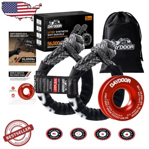 Ultra-Heavy Duty Winch Recovery Kit - 2 PCS Soft Shackles & Aluminum Snatch Ring