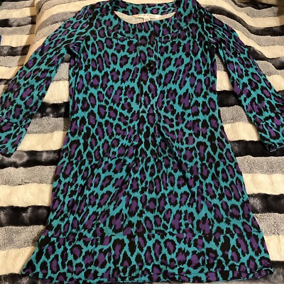 dvf green leopard dress Diane Von Furstenberg Green Blue Leopard Print Ruffle Silk Wrap Dress Size  2