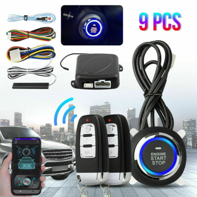 Auto Keyless Entry Motor Start Alarm System Push Button APP Remote Starter Stop