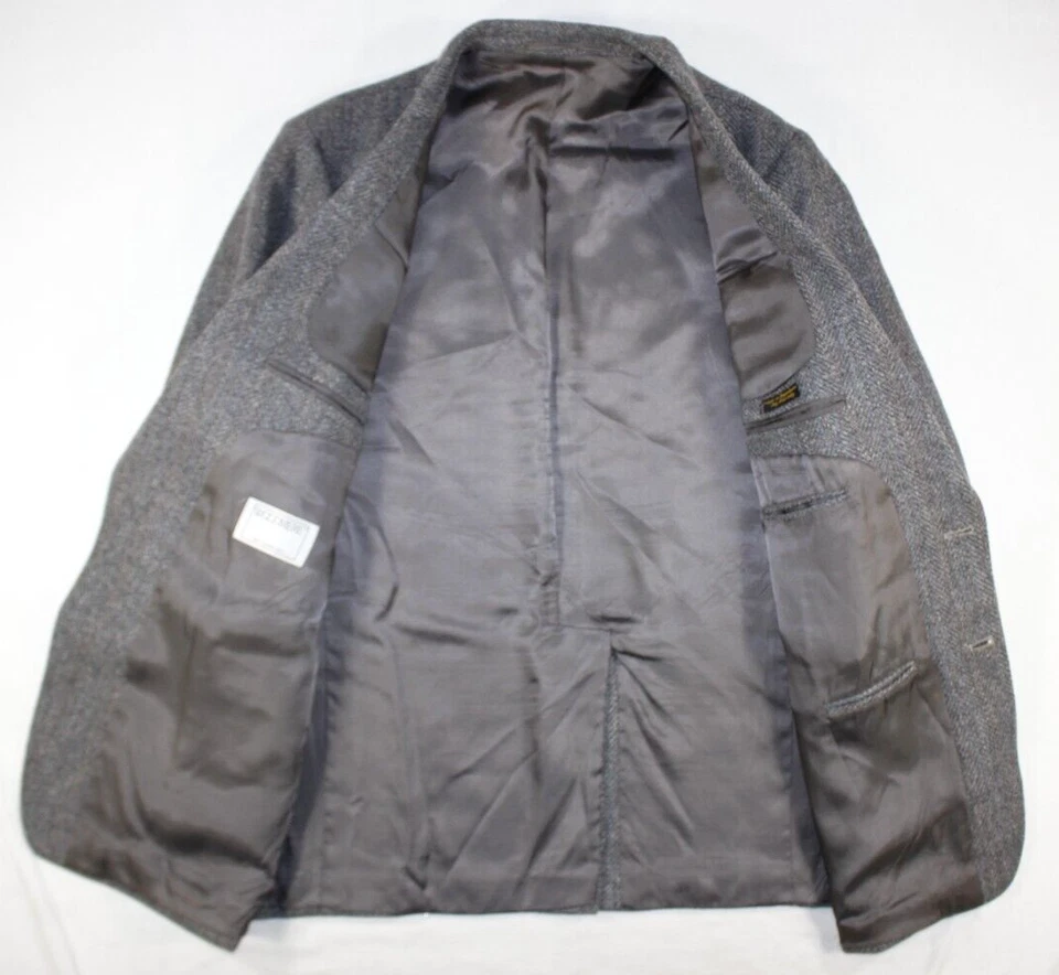 复古 Woodmere Blazer 男式 46 R 羊毛粗花呢夹克人字形灰色 — 第 4/4 张图片