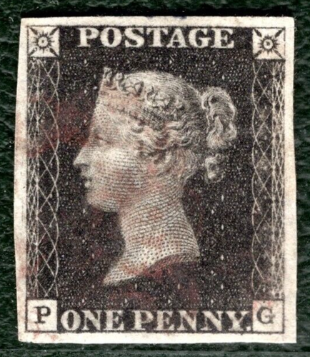 PENNY BLACK QV 1840 Stamp GB SG.2 1d Plate 7 (PG) Light MX Cat £450+ YOR25 - Imagen 1 de 12