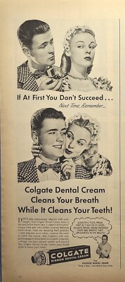 Colgate Ribbon Dental Cream Cleans Breath Ring Proposal Vintage Print Ad 1946