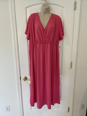 Willotis Hot Pink XL Short Sleeve Maxi Dress V Neck Waisted Stretchy | eBay