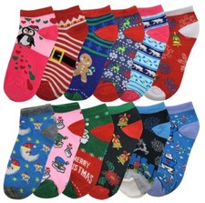 Women Santa Winter Christmas Design Low Cut Ankle Socks 12 Pairs