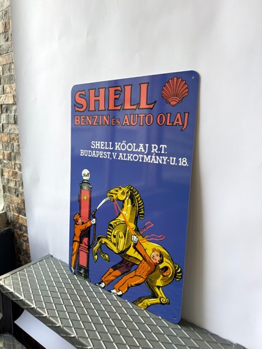 Vintage Shell Gasoline Sign - BENZIN ES AUTO OLAJ – XL Sign - 24"x16"(60x40 cm) - Picture 3 of 14