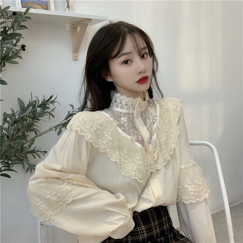 Shirt Ladies Fashion Loose Spring Blouses Lace Autumn Women  display picture 1