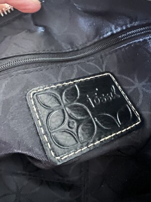 Fossil leather black shoulder bag white stitching | eBay