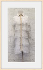 Neu Damen langarm Kleid weiß-beige gepunktet süß Größe S 501-1837