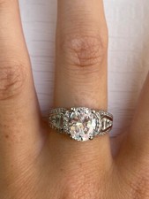 Elegant Oval Clear CZ 925 Silver with Baguettes and Pave Set Ring Size 7