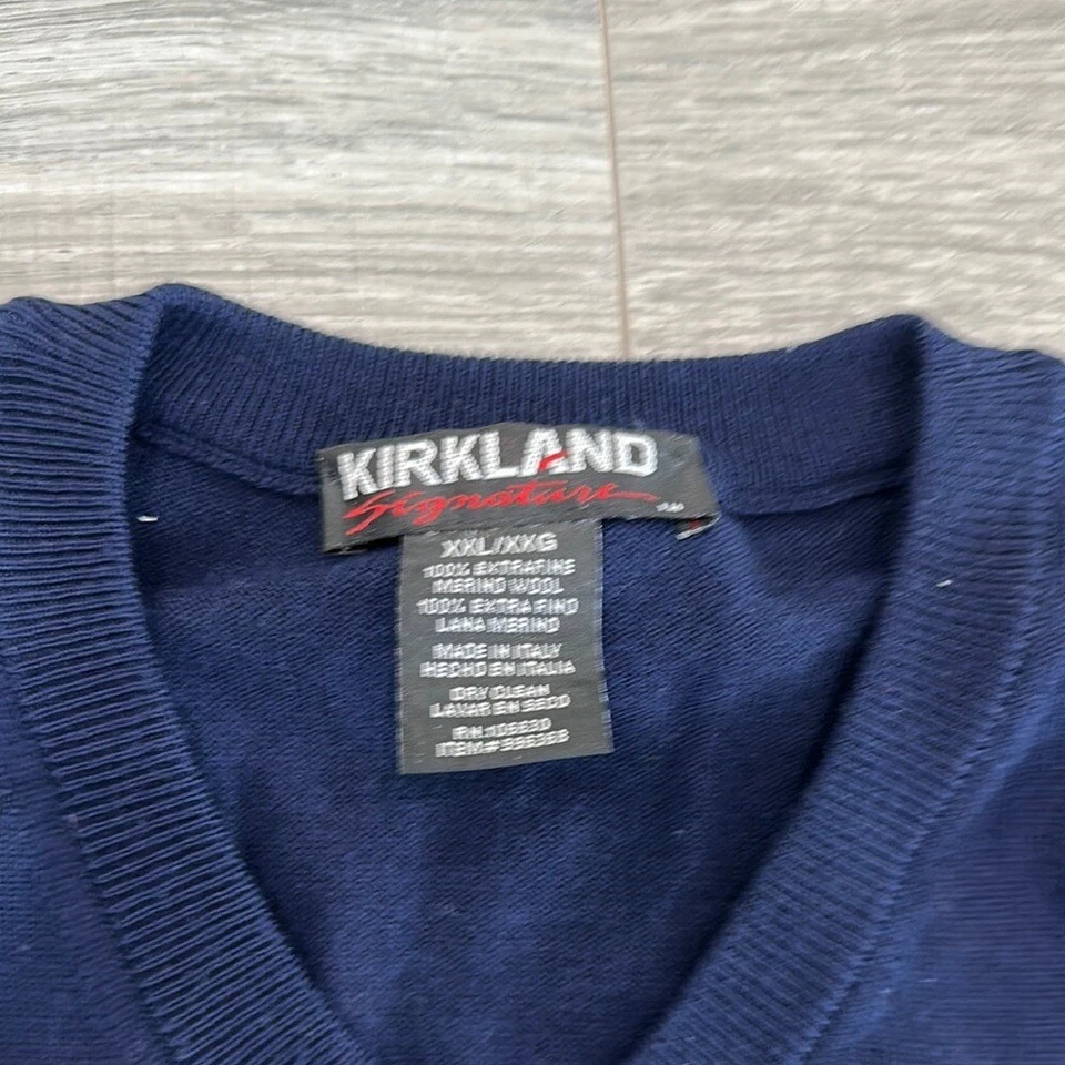 Kirkland Signature Blue V-Neck Sweater - 100% Extrafine Merino Wool - Image 2 of 3