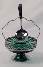 Vintage Celtic "Quality Plate" England Chrome Plate Jelly/Sugar Dish Green
