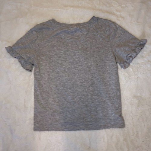 H&M Heather Gray Ruffle Sleeve Crew Neck Short Sleeve T-Shirt Sz XS - Picture 2 of 9