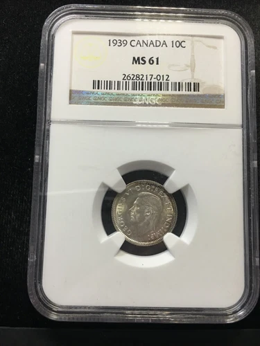 1939  NGC Graded Canadian,  10¢ Cent, **MS-61** #012
