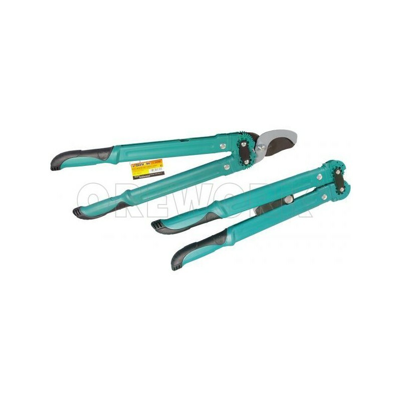 TIJERA DE PODA DOS MANOS CON PICO DE LORO PLEGABLE Y CARRACA